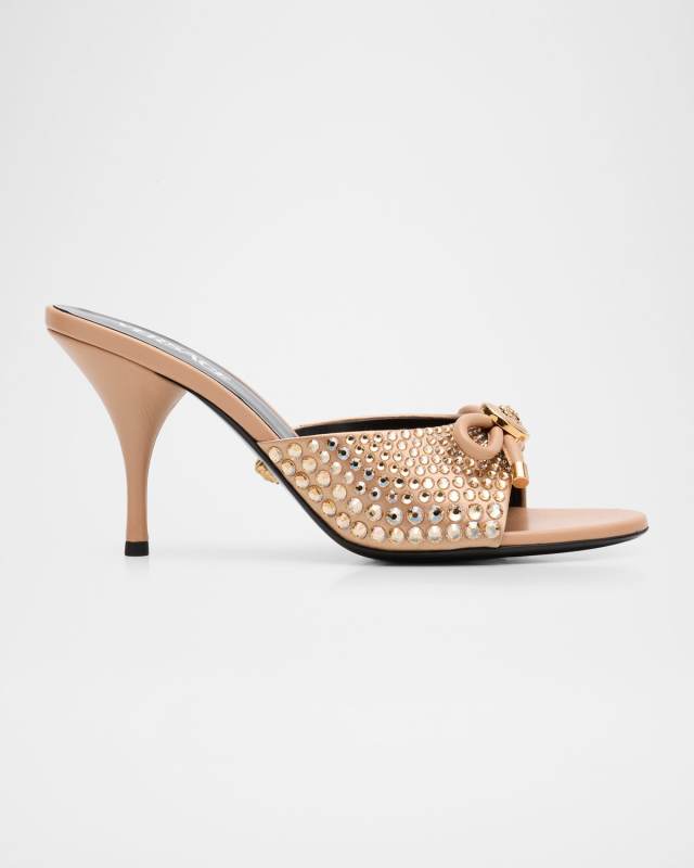 85mm Opera Bow Embellished Leather Mule Pumps